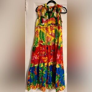 Farm Rio Vibrant Tropical Tiered Maxi Dress Size XS